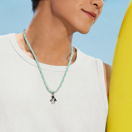 Lukfook Jewelry Platinum Ocean Series Platinum 950 Penguin Colorful Brushed Platinum Pendant with Eco-Friendly Rope Couple Model GJT0024DS Gold Weight 7.12 Grams