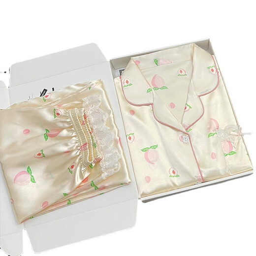 Langsha spliced ​​lace short-sleeved trousers peach pajamas for women in summer sweet home clothes two-piece set YFY-9905 M Recommended 80-100Jin [Jin equals 0.5 kg]