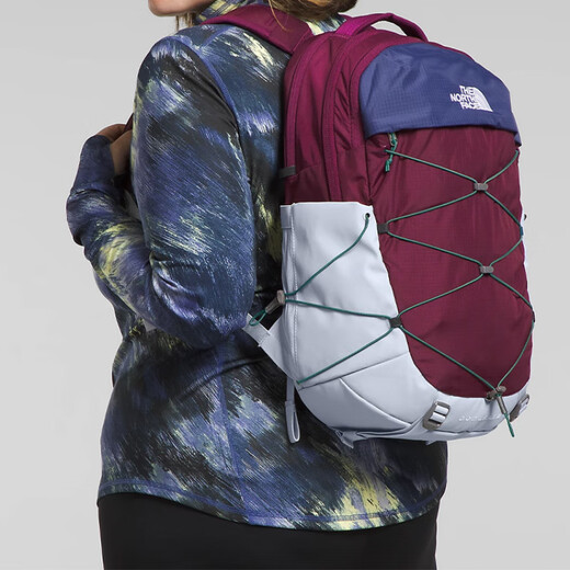 北面（The North Face）品牌Logo再生尼龙背包双肩包女款酒红色拼深蓝色 酒红色/深蓝色