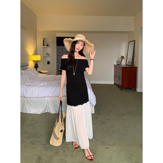 
Inside and Outer Spring 2025 Sleeveless Spliced ​​Chiffon Hem Fake Two-Piece Dress A1105 Blue L