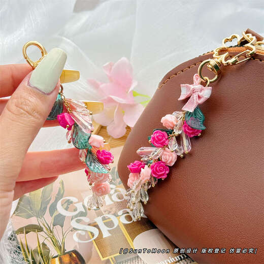 SunToMoon玫瑰花圃繁花流苏蝴蝶结钥匙扣缤纷多彩少女包包挂件拉链扣配饰 彩钻花朵 无规格