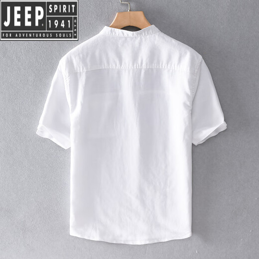 JEEP SPIRIT夏季男装休闲棉麻短袖T恤衫小立领宽松薄款透气亚麻白色上衣服潮 黄色 S