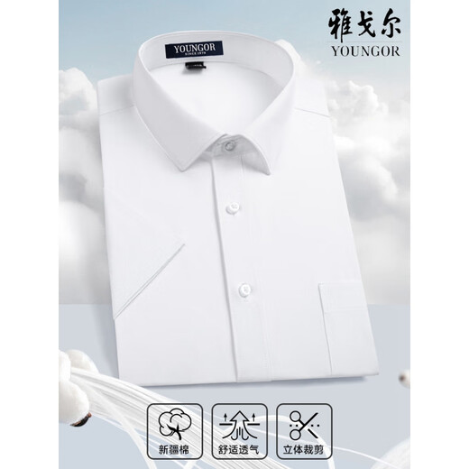 CEO雅戈尔男士短袖衬衫中年商务休闲条纹免烫职业正装纯色半袖棉衬衣 紫细纹 DX6624 42 【建议160-170斤】