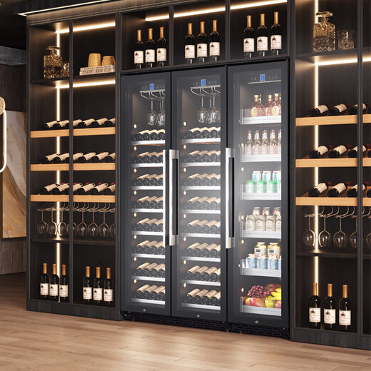 BAIKAILUN wine cabinet, three-door, four-door, large capacity, large size, air-cooled, frost-free, constant temperature and moisturizing, household and commercial, wine and beer ice bar, fresh-keeping refrigerator, seamlessly embedded, 2 meters, three-door combination cabinet, 530 deep, 815L fixed frequency