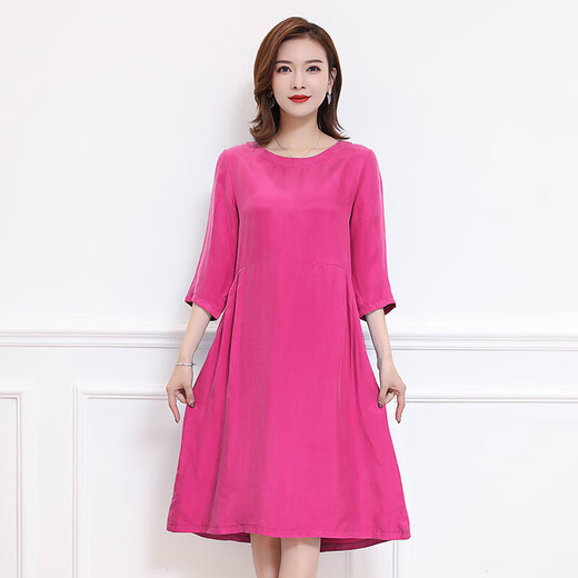 Yusenyis Mutterkupfer Ammoniakseidekleid mit bauchbedeckten schweren, lässigen, zentralen Mitte-Ärmeln Frauener loser Rock loser Rock mit mittlerer Länge Marine Blue S 11155