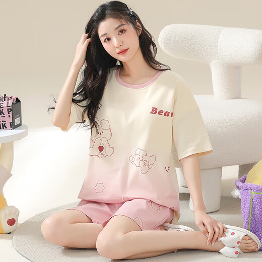 Mifan Su Fat Sister Large Size Women's Summer Short Sleeve Women's Short Sleeve Shorts Plus Chest Pad Home Clothing Set 3519 Short Sleeve Set No Chest Pad M Size All Size