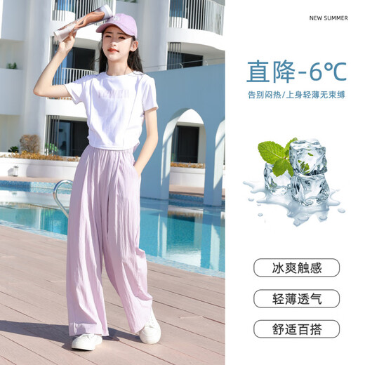 Balabala Offizielle Website Flagship Store Girl Summer Anzug Set Kinder 2025 Mode und modische Sportarten große Kinder Sommer Neue Stil Zwei Stücke 9889 Weiß + 15029 Pink_ [Set] 130 cm
