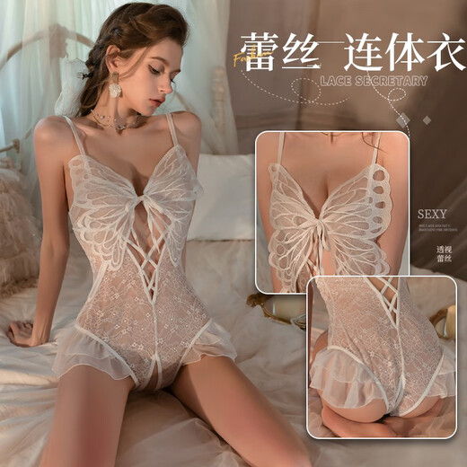 性感连体衣2024新款调情趣内衣套装大码制服激情睡衣9892 蝴蝶蕾丝开裆连体衣白色 均码建议体重80-120斤