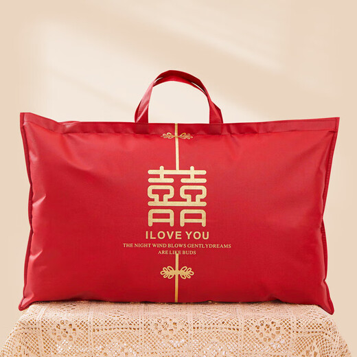 Pu Lian wedding quilt packaging bag thickened dustproof four-piece set handbag wedding quilt storage bag organizing moving bag red non-woven red-Xi word window 48*58 small size summer quilt/four-piece set