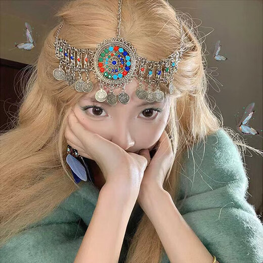Jieyi ancient style hair accessories, Miao collar, Western minority style headwear, tassel forehead chain, parent-child Hanfu headwear, ethnic style headwear, tassel forehead chain, 1 piece