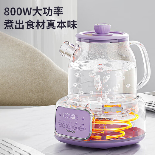 Daewoo (DAEWOO) household health pot all-glass body teapot tangerine peel teapot flower teapot kettle heat preservation all-in-one fully automatic constant temperature electric kettle purple 1.2L (tea leakage)