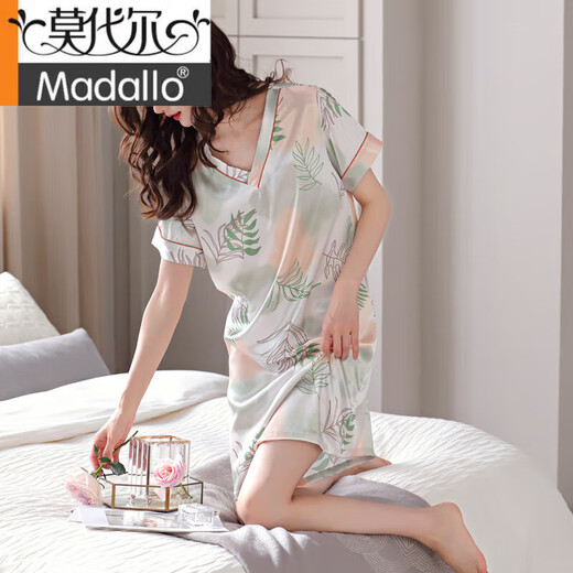 莫代尔新款睡裙女夏季冰丝短袖中裙睡衣薄款夏天女款仿真丝绸夏款连衣裙 薄荷蓝M9928 【短袖/无胸垫】 M 160