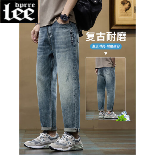 Lee dprre retro jeans boys summer thin straight loose casual trousers 2025 new fashion brand cone pants men 2629 blue 28 [80-100Jin [Jin equals 0.5 kg]]