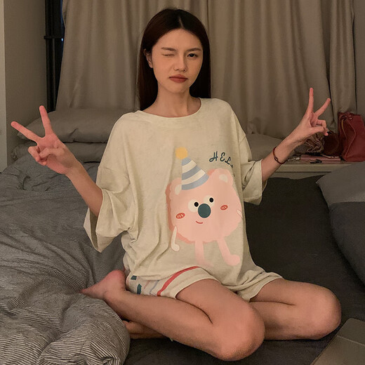 Pyjamas modal pour femmes avec double face portable Été Nouveau col en V + Col rond Shorts à manches courtes à manches