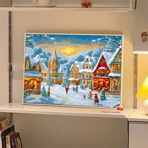 Winter lights Christmas digital oil painting fill color hand-painted gifts with high appearance decorative paintings and hanging paintings qx15844 High-gloss pigment + professional oil canvas + multiple brushes + wall hanging accessories 30x40cm thick solid wood inner frame
