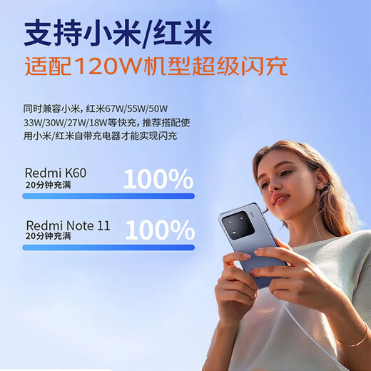 AMKE adaptiert an Xiaomi Ladegerät 67W90W120W Super schnelles Laden Original Gallium Nitrid Set 1345 Ladekopf-Kabel-Kabel-Kabelkopf Redmi Data Kabel Ladekabel-Stecker [offizielles neues authentisches Produkt] 120W Goldmarke + 2,0 m Goldmarke Leitung