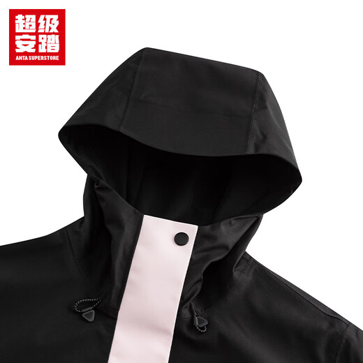 超级安踏冲锋衣女士秋季户外露营徒步防水透湿拼色连帽运动外套162536605U 基础黑/刚柔粉-3 S /女160
