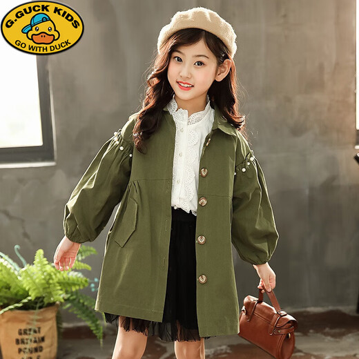 G.Duckkids Girls Spring y Autumn Coat Ropa de otoño para niños 2023 Nuevo longitud de viento de longitud media algodón de algodón a mediados