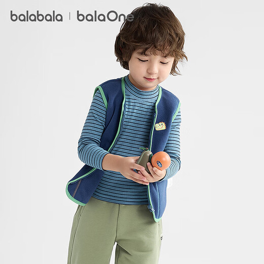 Balabala children's clothing children's vest 2025 autumn and winter new style plus velvet to keep warm and can be worn outside boys and girls baby vest polar fleece blue and green tone 00484 130