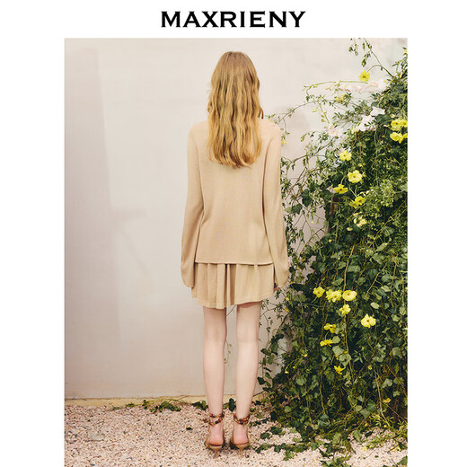 
MAXRIENY [Ju Jingyi same style] loose vacation style three-dimensional flower inner shirt and cardigan two-piece set Khaki S