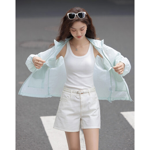 
Demana [original yarn sun protection UPF50+] summer hooded large pocket loose small temperament women's jacket