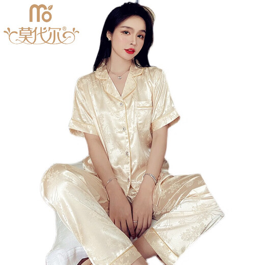 莫代尔冰丝睡衣女士夏季丝稠薄款短袖长裤加大码200斤家居服感套装 693#绿条纹三件套装 M (建议80-斤)