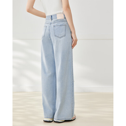 
IEF/Aiyifu pants 2025 summer new Korean version sweet girl style bow printed denim wide-leg pants denim blue M