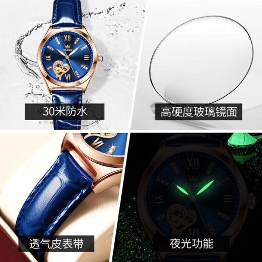 OLEVS Swiss certified couple watches A pair of fully automatic mechanical watch hollow flywheel luminous waterproof men and women watches 3601 room blue 6636 rose blue couple free engraving