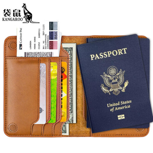 Känguru japanisches Leder Multifunktionaler Reisebeutel Cover für Geschäftsreise für Auslandskarten Nummer Tasche Ticket Ticket Aufbewahrungspassclip Schwarz