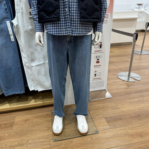 优衣库库【同款】男装女装情侣装宽松直筒牛仔裤水洗产品长裤常规 02浅灰色 17078A 均码