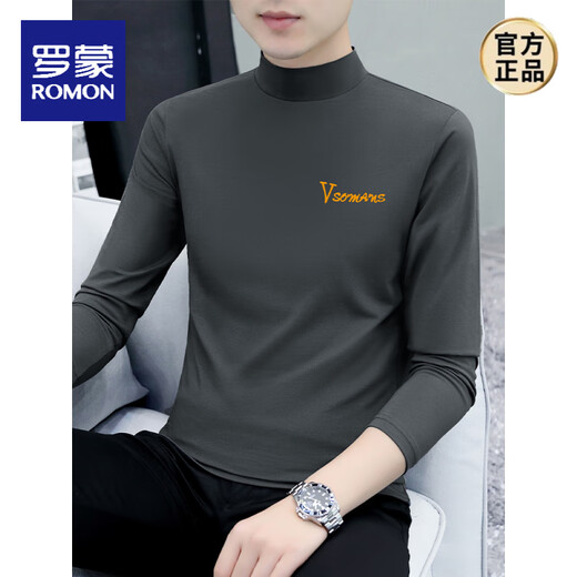 Romon Pure Cotton Half Turtleneck Wase Base Wass Camiseta de manga larga para hombres Camiseta de colección de colas de medio cuello y otoño para hombres fuera de la ropa de otoño LH-PYPC6187 Charcoal Grey M [sugerido 100-115 Jin [Jin equivale a 0.5 kg]]