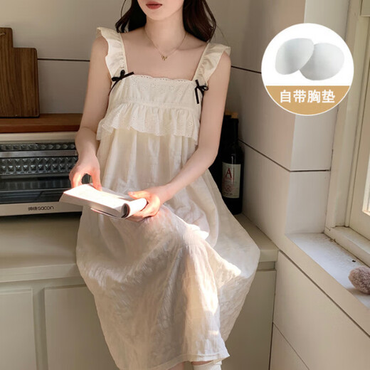 Charge de nuit à manches courtes avec poitrine nuage de coton de couleur solide pyjamas pour femmes en été sweet princess style et peut être porté à l'extérieur des vêtements de maison y671 # abricot m