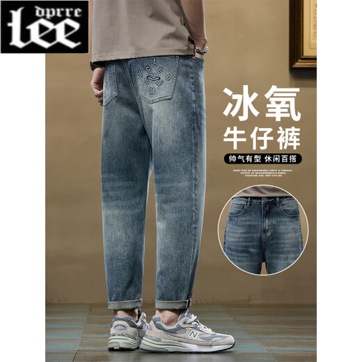 Lee dprre retro jeans boys summer thin straight loose casual trousers 2025 new fashion brand cone pants men 2629 blue 28 [80-100Jin [Jin equals 0.5 kg]]