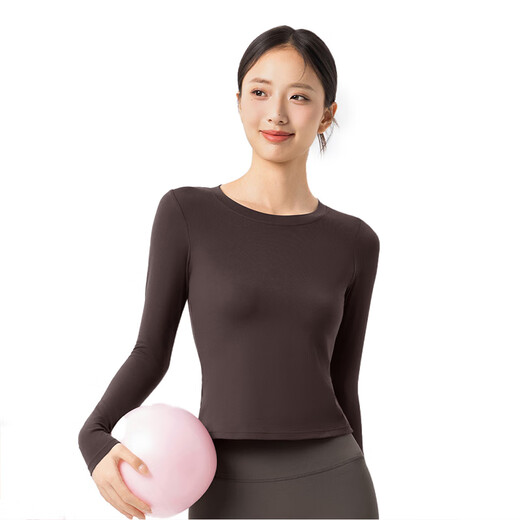 LULUUVTTOH autumn and winter long-sleeved yoga clothes for women, round neck, slim fit, sports T-shirt, Pilates training fitness clothes top, strawberry milkshake M