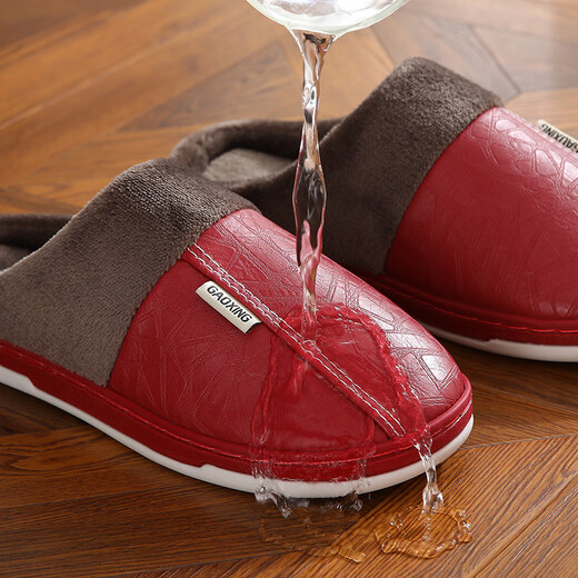 Baumwollschuhe für Frauen im Winter mittleren Alters und älteren Innenhausesschuhe dicker Sohle Anti-Rutsch-Lederflächenflächen wasserdicht und samtig warme Hausschuhe Männer [P739] Rot (Frauenstil) 40-41 für Füße 39-40 geeignet