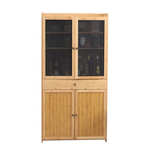 Kitchen cupboard multi-layer storage household storage cabinet simple kitchen cabinet solid bamboo wood economical microwave oven cabinet original color height 16859 draw diamond mesh replacement 4 doors