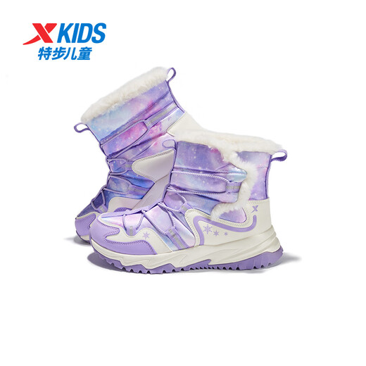 XTEP Children's Icebreaker 1.0 Cotton Boots Winter Girls Rex Rabbit Velvet High Top Thickened Warm Cotton Shoes Iris Purple 34