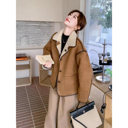 Tachi Miss Chaqueta de lana de cordero de gamuza reversible Mujer Invierno Piel nueva Todo en uno Top Imagen Color S (Recomendado 105 Jin Jin equivale a menos de 0,5 kg)