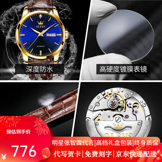 Olevs Swiss Certified Brand Couple Watches, une paire de montres mécaniques, de montres pour hommes et femmes, montres de couple de tendance imperméable lumineuse entièrement automatique, couple Olevs6629-Blue