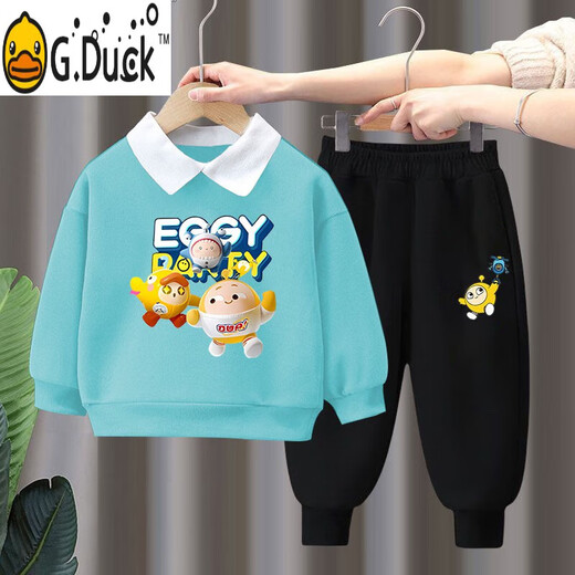G.DUCKKIDS男童套装春秋潮童POLO领卫衣休闲两件套外穿帅气潮流小男孩衣服 湖蓝T753+灰裤T754 cm 建议身高110-120 120