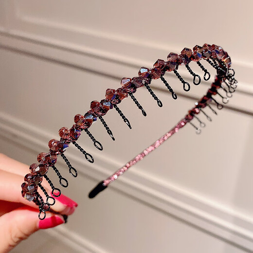 CTRLEND Elderly Hairband with Teeth for Middle-aged and Elderly People with Diamond Bangs Iron Wire Hair Clip Granny Face Wash Pressing Hair Breaker Black 1 Pack