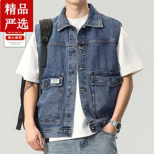 Sieben Wölfe 2025 Denim Weste Herren trendy ärmellose Weste Jacke Herren Frühling und Herbst Trendy Lose 9215 Black S