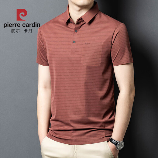 皮尔卡丹（pierre cardin）2025冰丝短袖男T恤中年爸爸装夏季薄款休闲透气无痕条纹polo衫男 深灰15286 2XL 54建议体重160-175斤