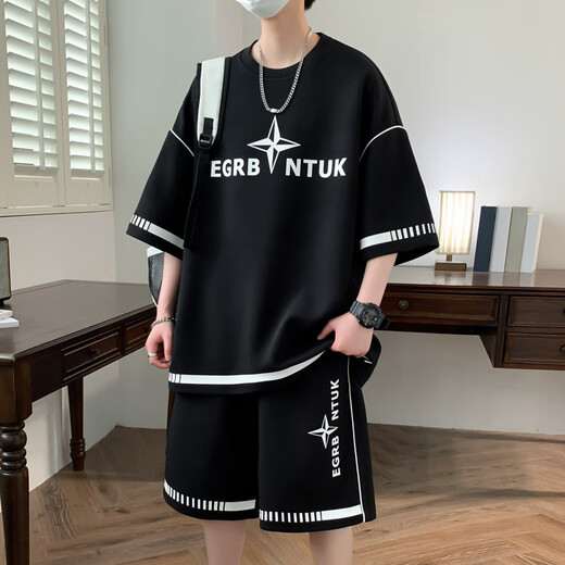 NJSKAKW夏季休闲运动套装男2024新款短袖短裤男士一套搭配帅气青少年衣服 691【套装】绿色 3XL 【150-165斤左右】