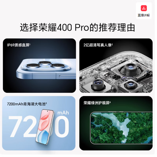 Honor 400 Pro Snapdragon performance core Dual SIM 5G New and not activated Honor 400 Ultra-clear image 7200mAh large battery 80W fast charging mobile phone Quicksand powder 400Pro 16GB+512GB Free Bluetooth headset with order