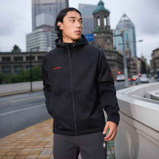Mammoth (MAMMUT) Red Label Clion Men's and Women's Outdoor Windproof and Wear-Resistant Hooded Jacket Soft Shell Black Red Label M