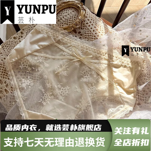 芸朴轻奢法式纯欲蕾丝内裤女性感提臀夏季薄款透气中腰绑带少女生私房 黑色 1条 M  80-100斤 3883