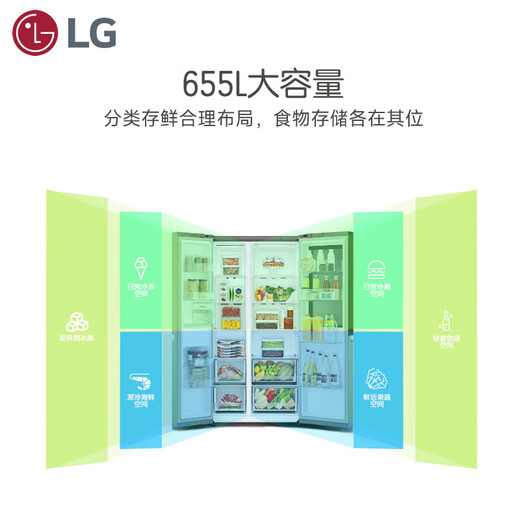 
LG655L double door refrigerator, perspective window, multi-dimensional wind curtain, dual-wind system, air-cooled frost-free conversion, large-capacity refrigerator, S653MPY33D silver