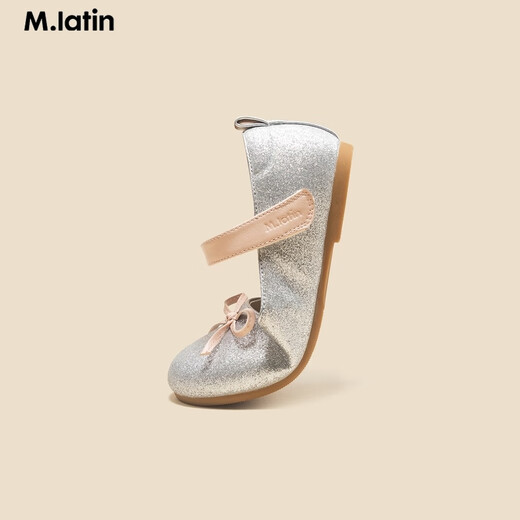 马·拉丁（M.Latin）24春女童大童蝴蝶结公主皮鞋12401S406X 银色 31