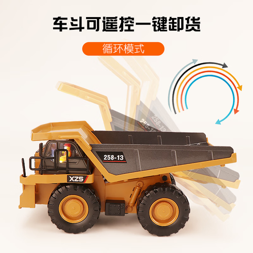 宙颗矿山自卸卡车合金遥控矿用车翻斗车工程车重型宽体运输儿童电动车 升级版黄色9通道自卸车合金版 4个车身充电电池送遥控电池